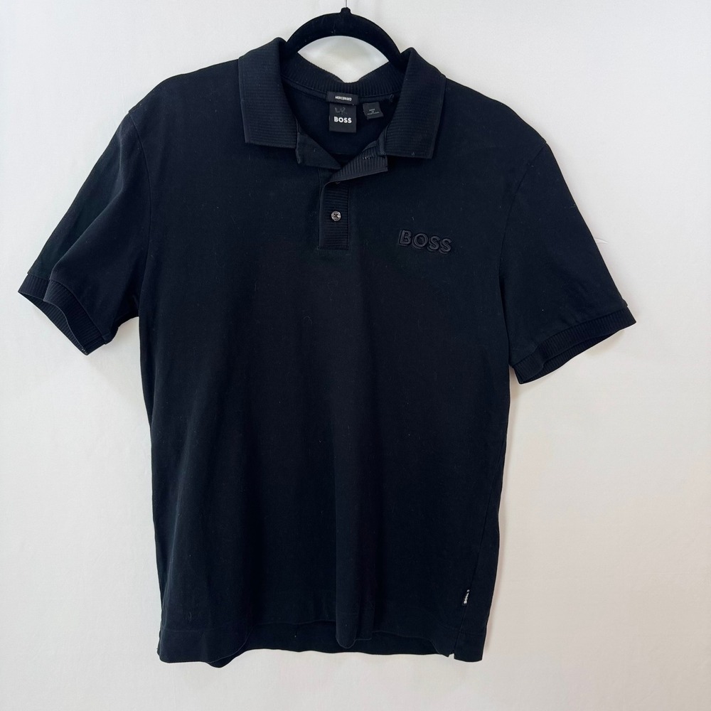 Hugo Boss Mens Black Mercerised Cotton Short Sleeve Polo Shirt Large Portugal
